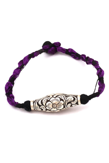 Floral Carved Silver Bracelet 
