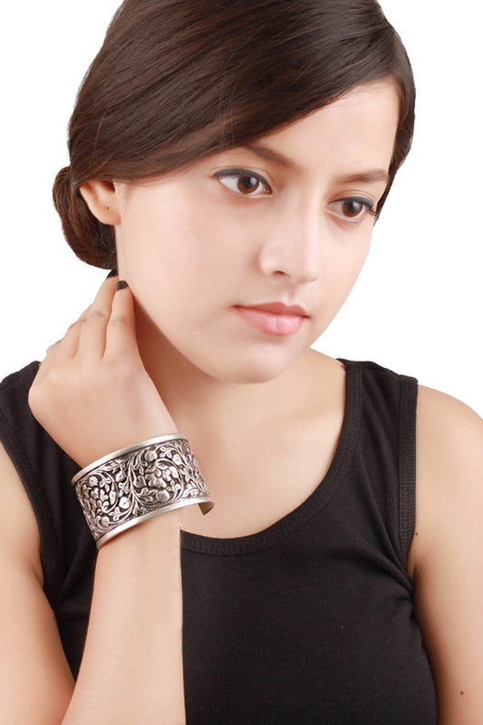 Floral Carved Silver Bracelet 