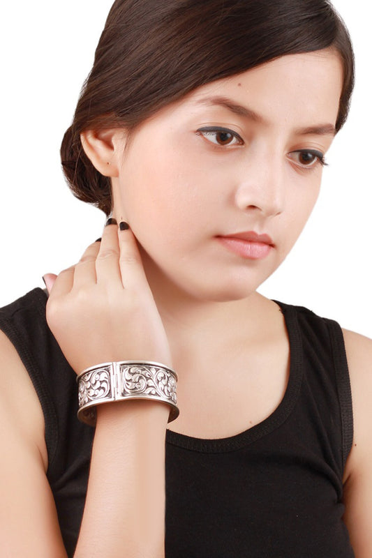 Floral Carved Silver Bracelet 