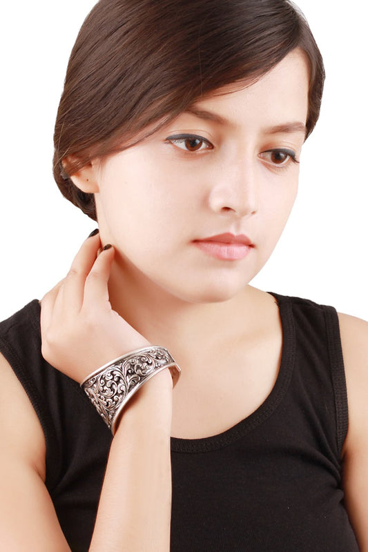Floral Carved Silver Bracelet 