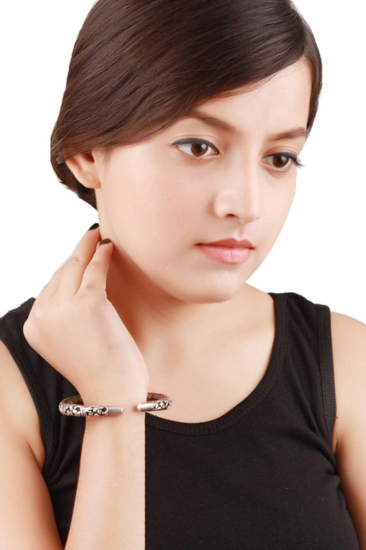 Floral Carved Silver Bracelet 
