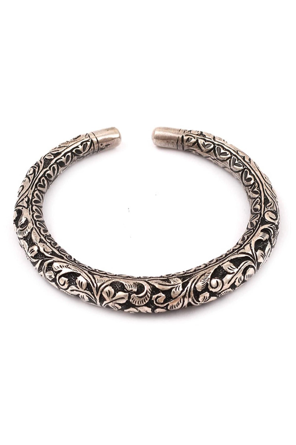Floral Carved Silver Bracelet 