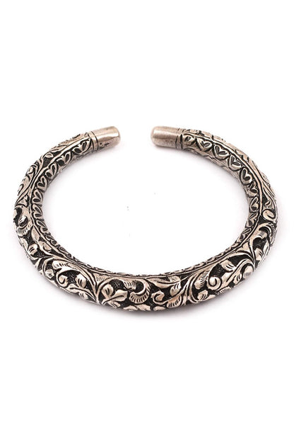 Floral Carved Silver Bracelet 