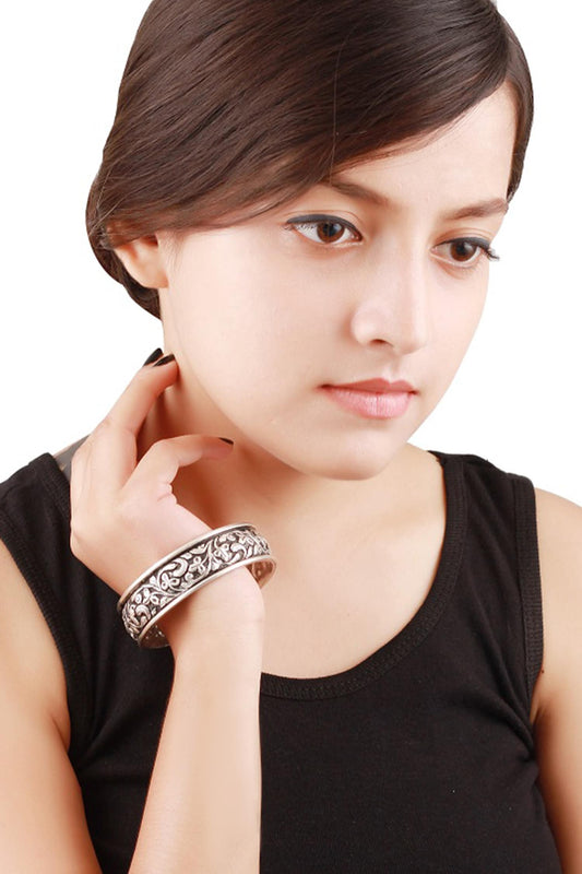 Floral Carved Silver Bracelet 