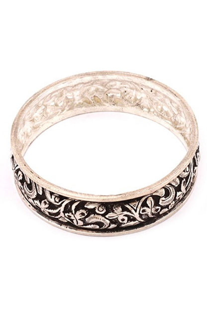Floral Carved Silver Bracelet 