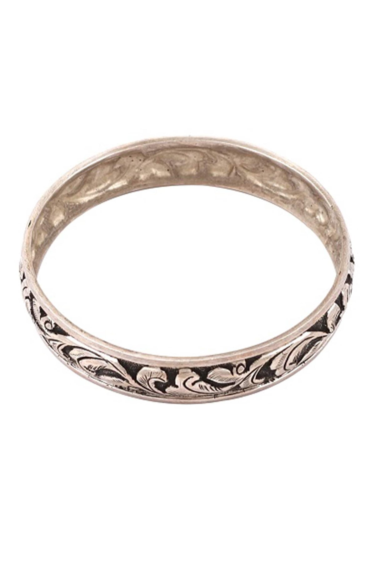 Floral Carved Silver Bracelet 