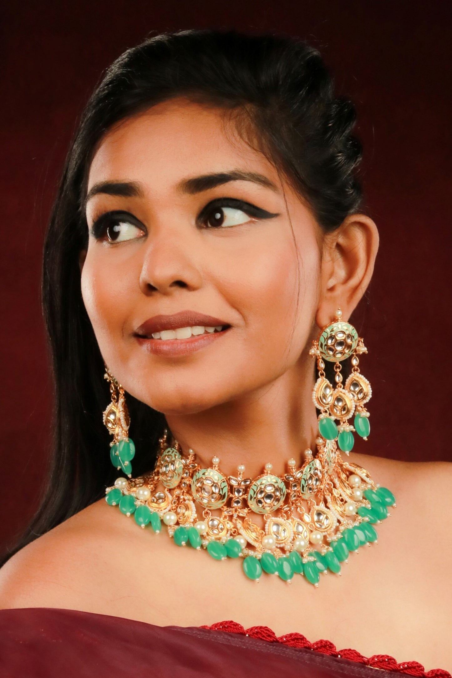 Handcrafted Stone Embellished Necklace Set With Maangtikka 