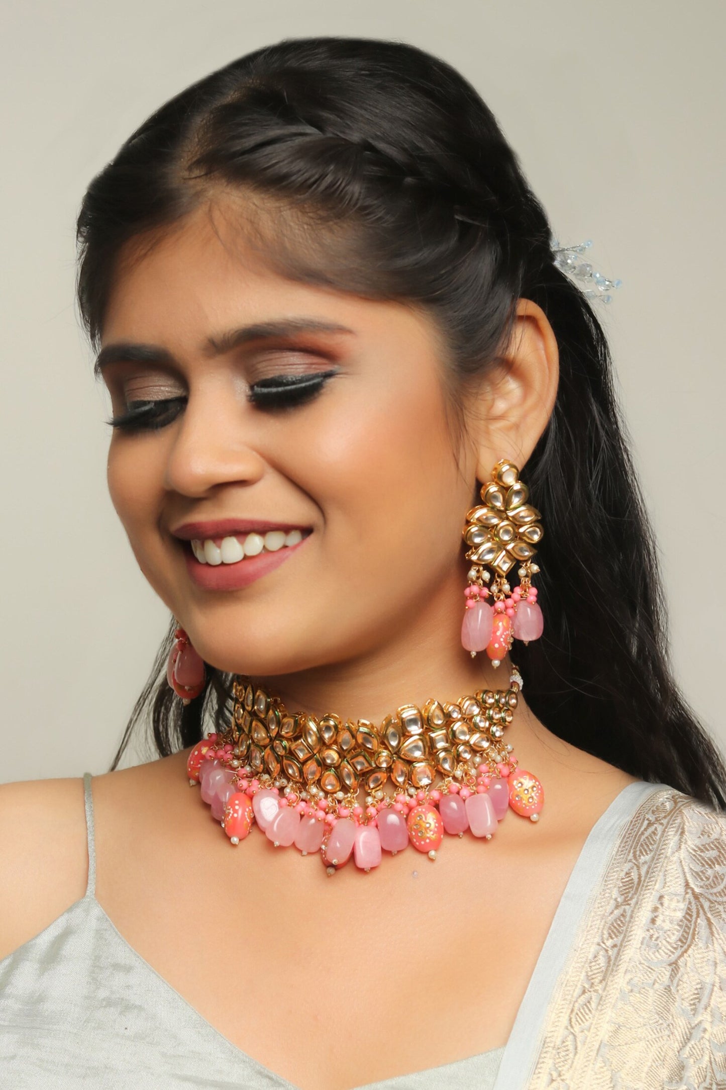 Abstract Stone Embellished Choker Necklace Set 