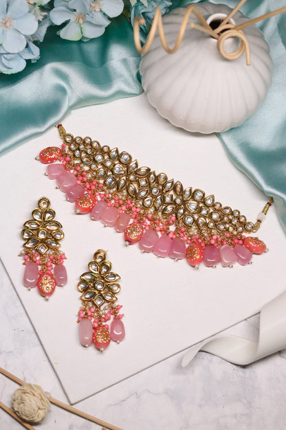 Abstract Stone Embellished Choker Necklace Set 