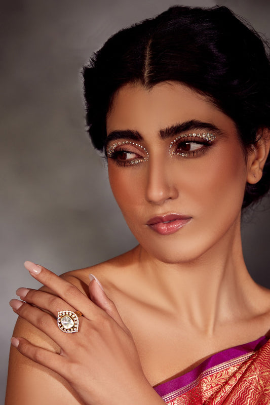Gold Polki & Cubic Zirconia Ring 