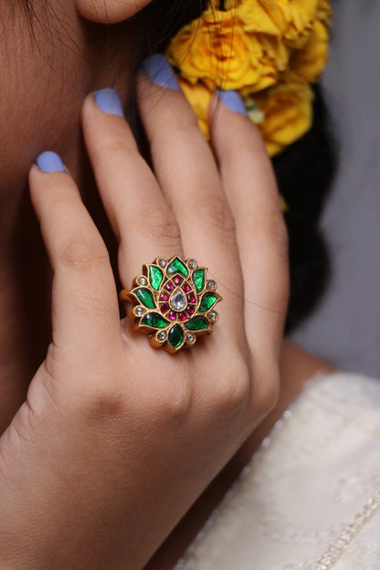 Lotus Shape Embellished Ring 