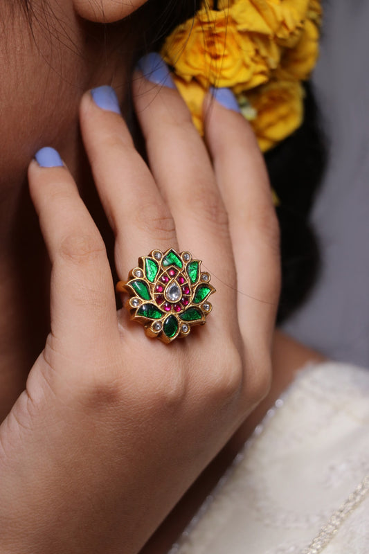 Lotus Shape Embellished Ring 