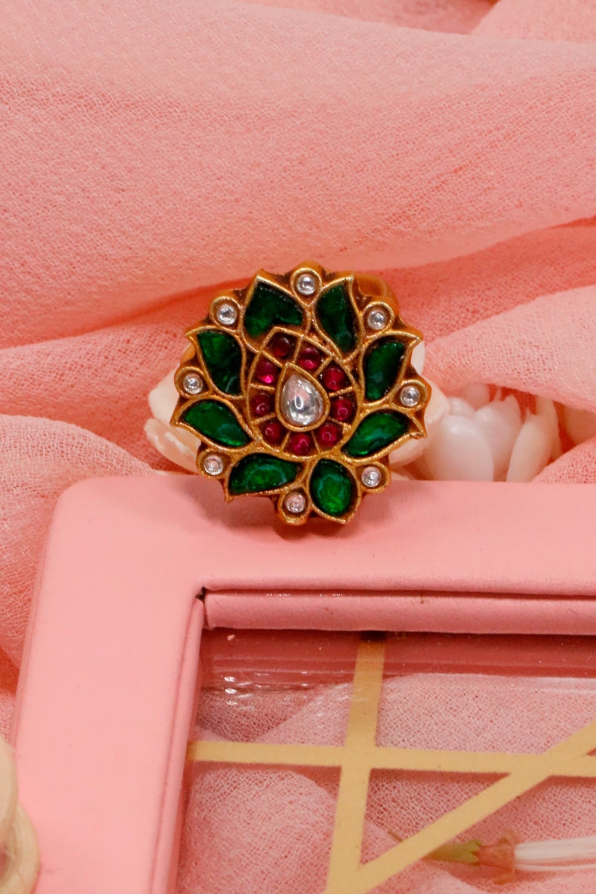 Lotus Shape Embellished Ring 
