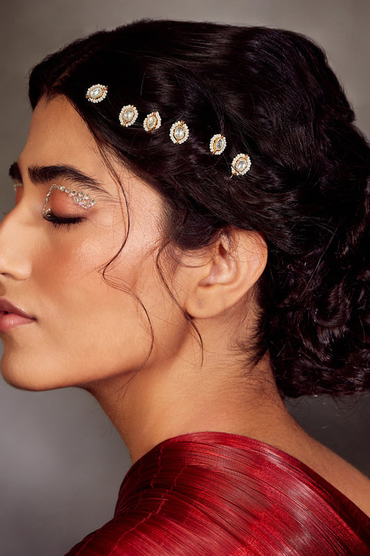 Kundan Pearl Braid Pins Set 