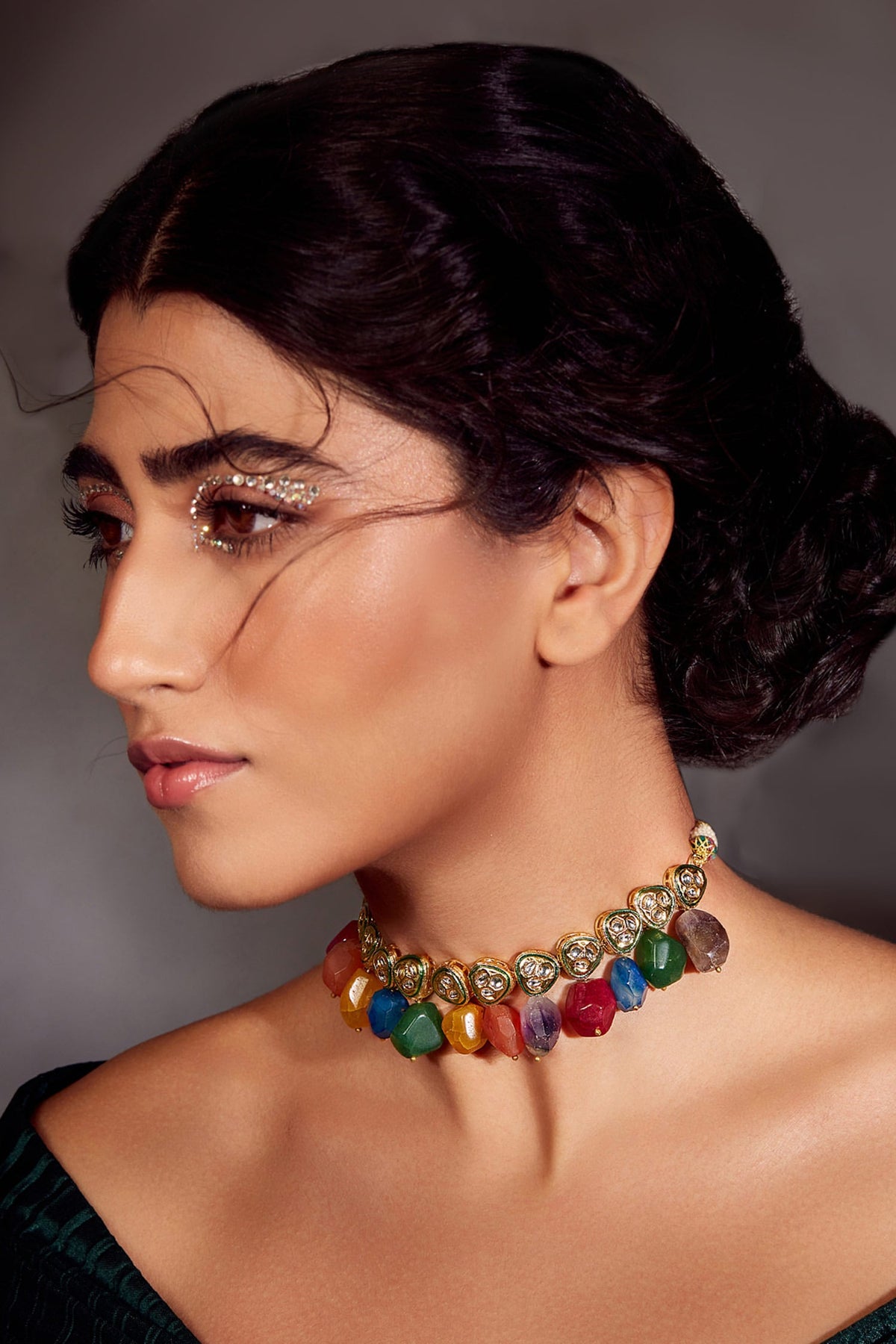 Multicolored Stone Kundan Choker Necklace 