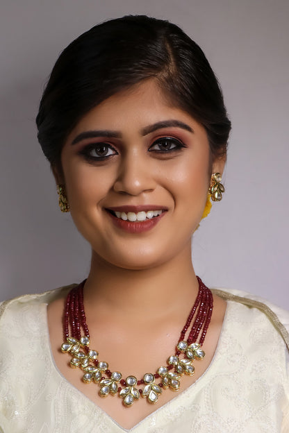 Scarlet Beaded Polki Necklace Set 