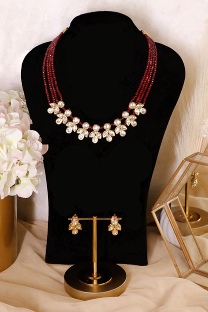 Scarlet Beaded Polki Necklace Set 