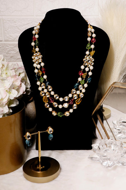 Multi Color Triple Layered Beaded Necklace 