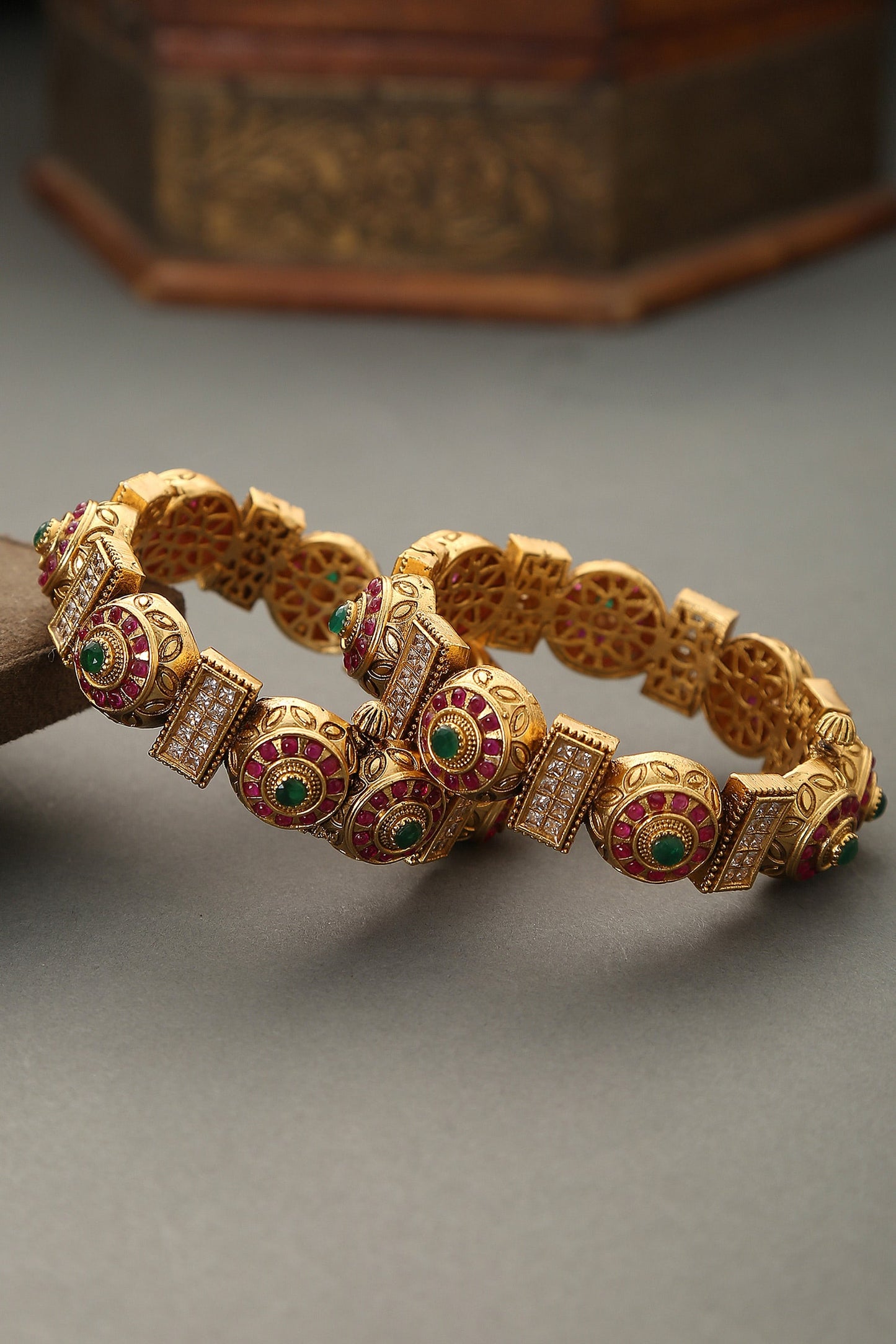 Kundan Temple Bangle - Set of 2 