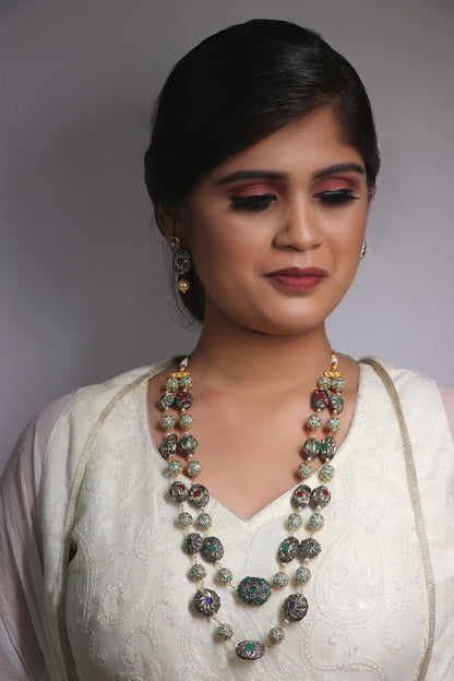 Double Layered Stone Studded Necklace Set 