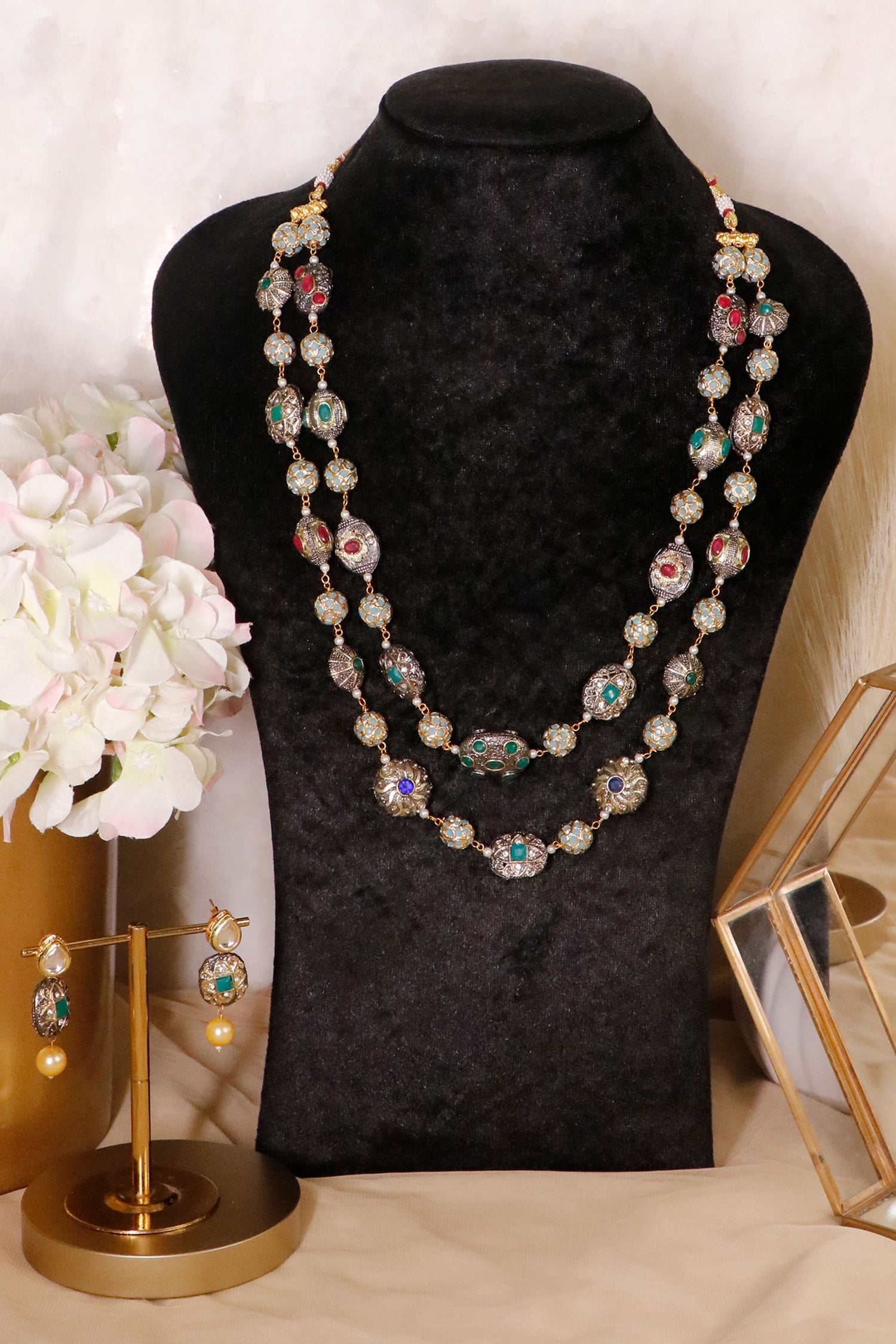 Double Layered Stone Studded Necklace Set 