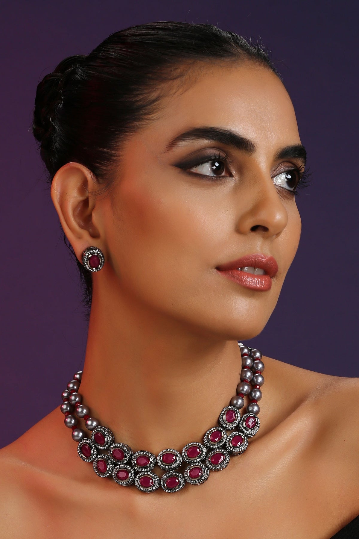 Stone Embellished Layered Choker Set 