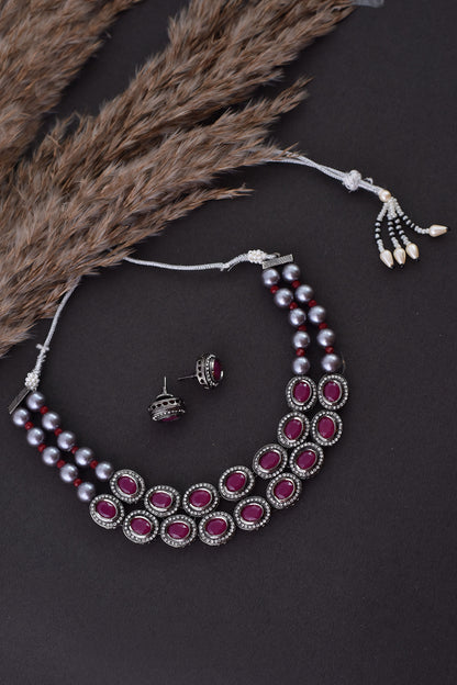 Stone Embellished Layered Choker Set 