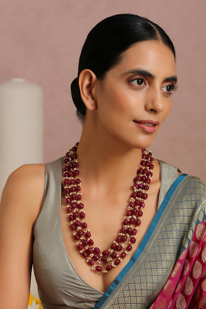 Red Bead Stone Layered Necklace 
