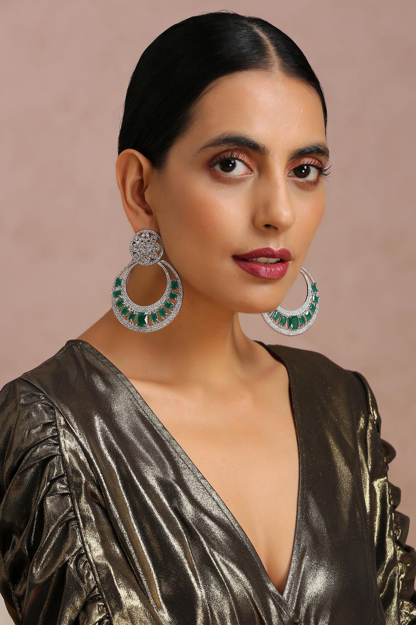 Emerald Embellished Earrings 