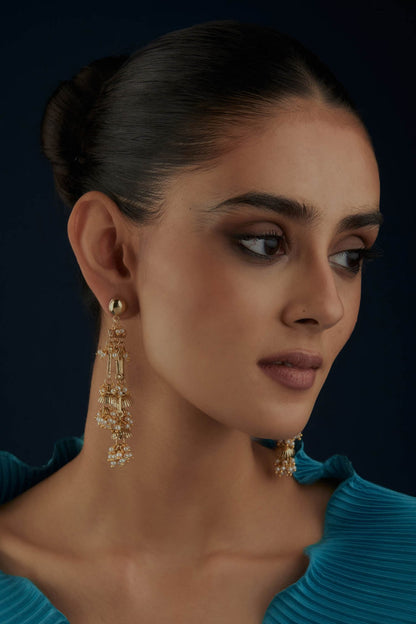 Umbrella Bead Embellished Long Earrings 