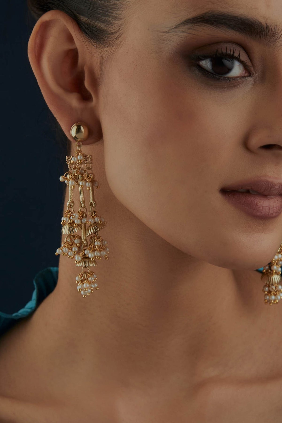 Umbrella Bead Embellished Long Earrings 