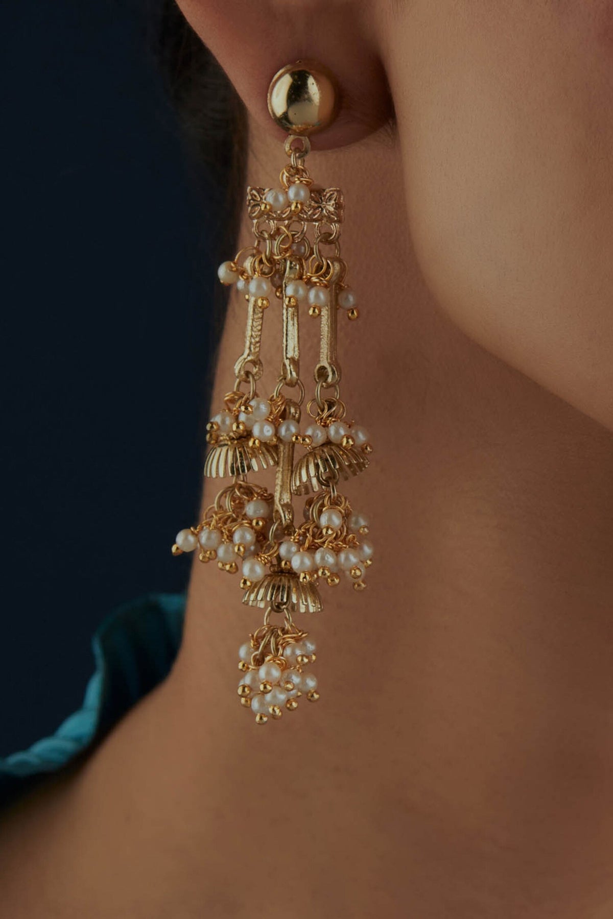 Umbrella Bead Embellished Long Earrings 