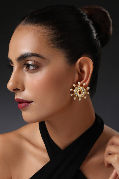 Floral Kundan Embellished Stud Earrings 