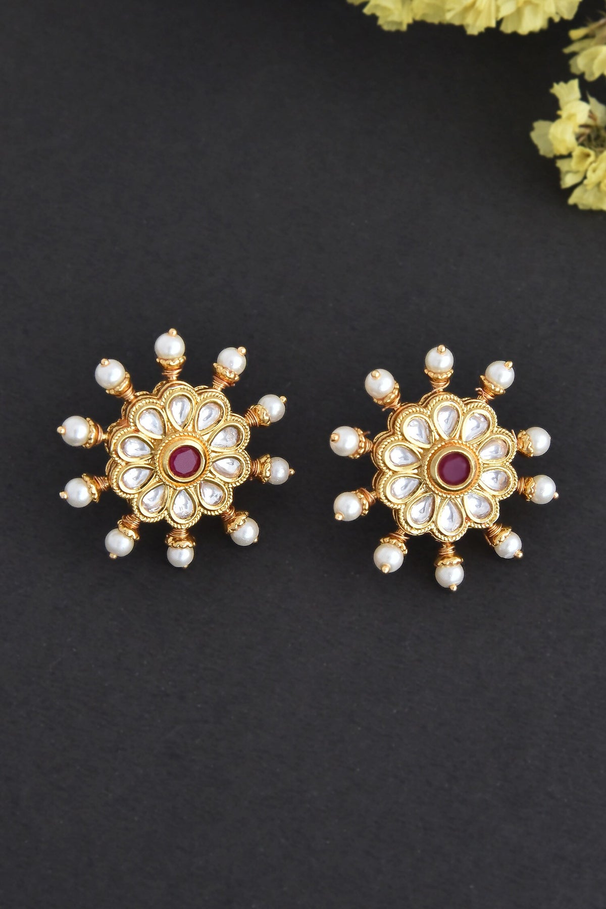 Floral Kundan Embellished Stud Earrings 