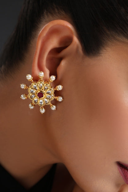 Floral Kundan Embellished Stud Earrings 