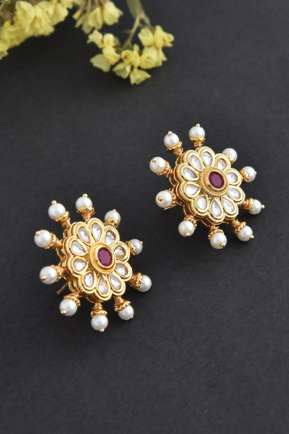 Floral Kundan Embellished Stud Earrings 