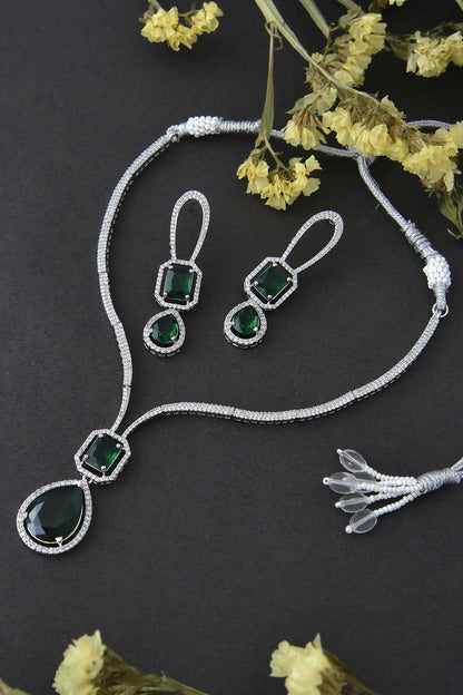 Emerald Drop Studded Necklace Set 