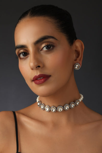 Pearl Polki Studded Choker Necklace Set 