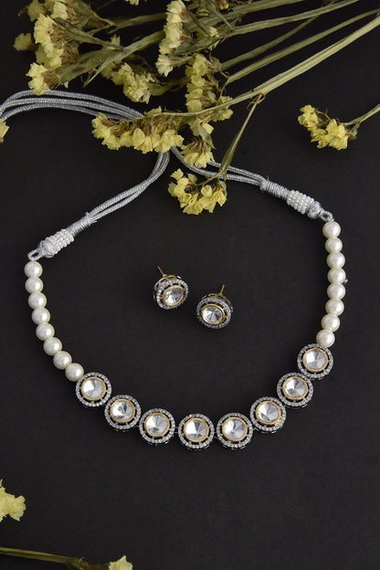 Pearl Polki Studded Choker Necklace Set 