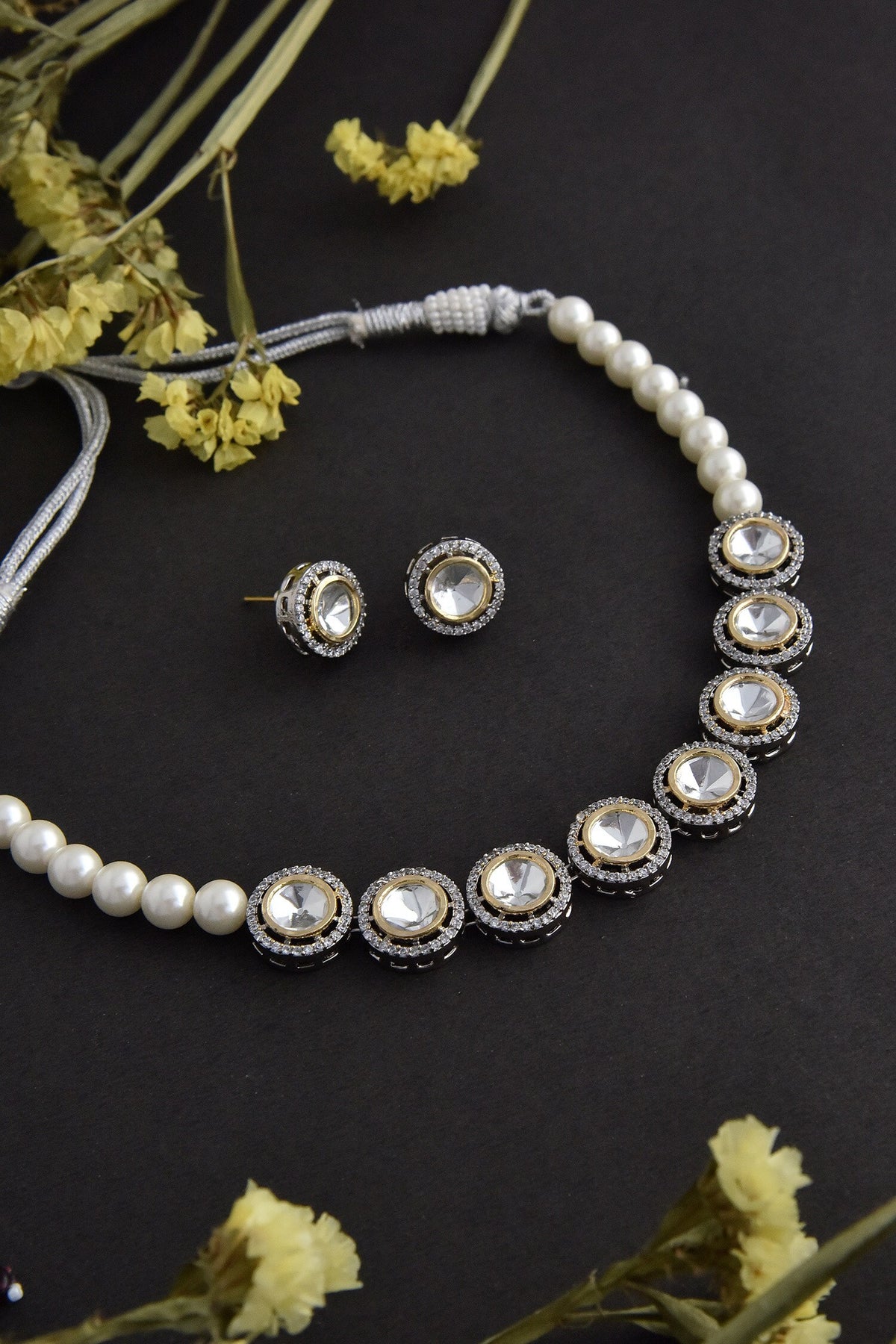 Pearl Polki Studded Choker Necklace Set 