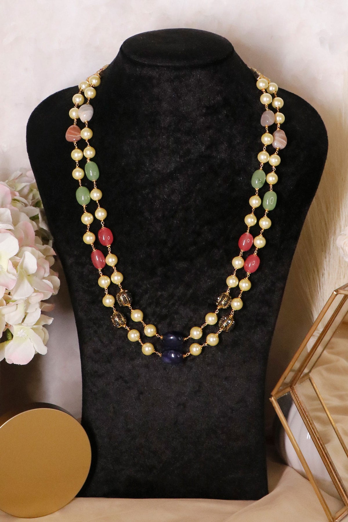 Gold Double Layered Stone Necklace 