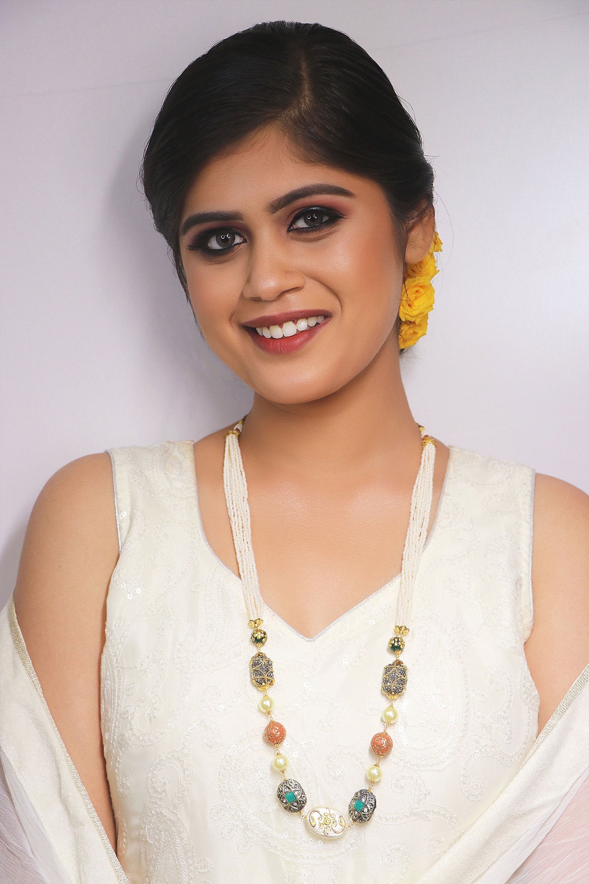 Layered Pearl & Stone Long Necklace 