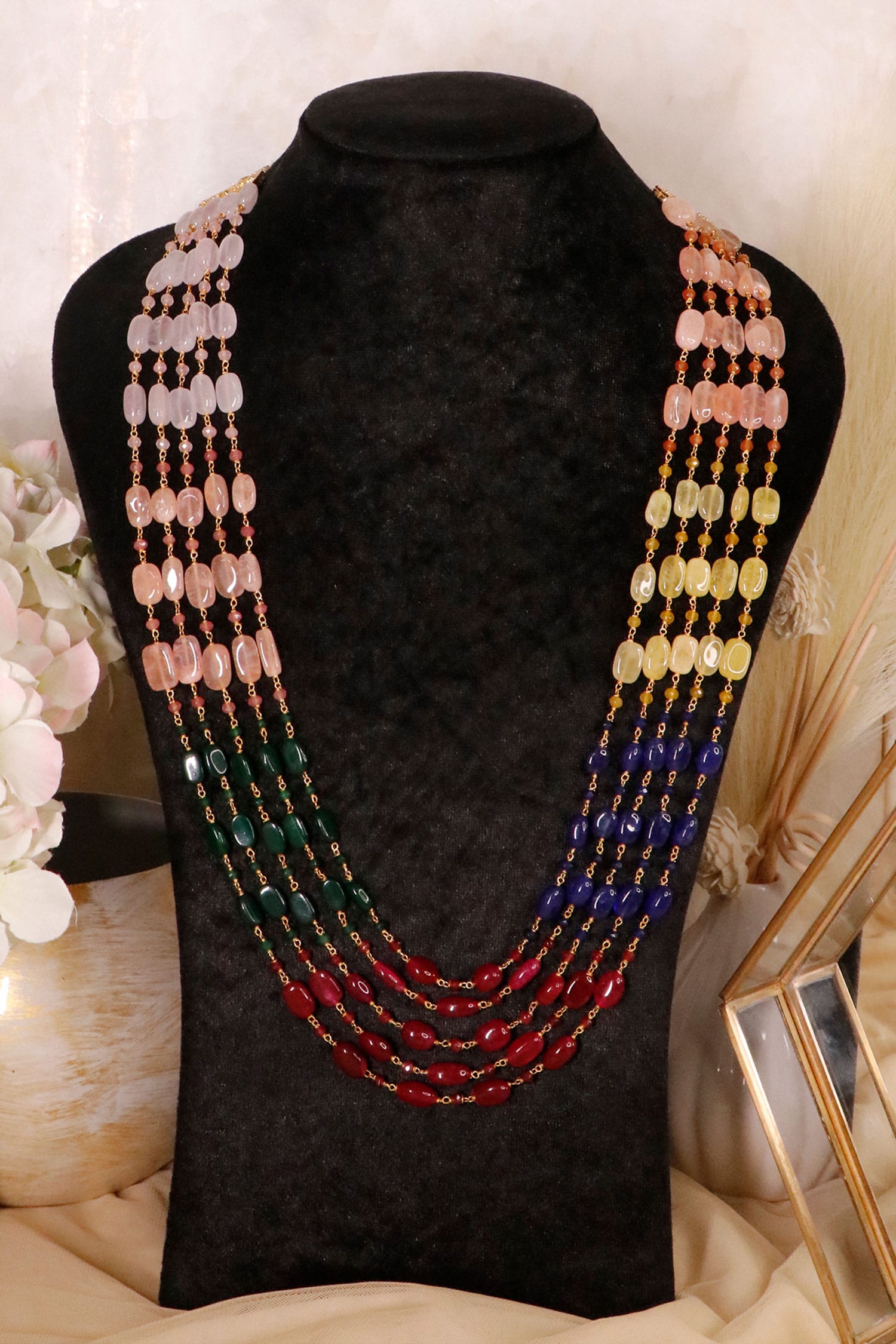 Multi Color Layered Onyx Stone Necklace 