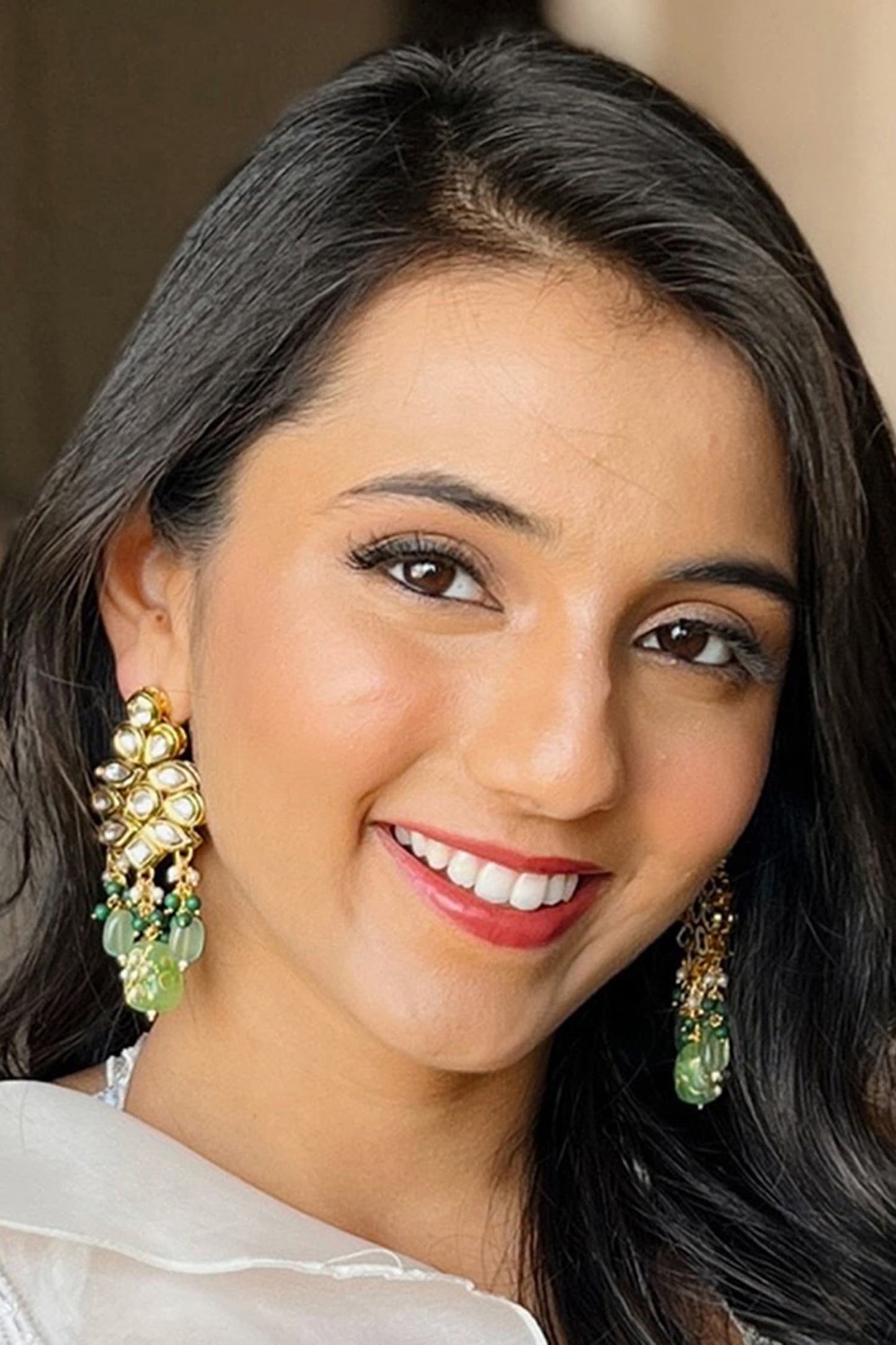 Kundan Green Stone Dangler Earrings 