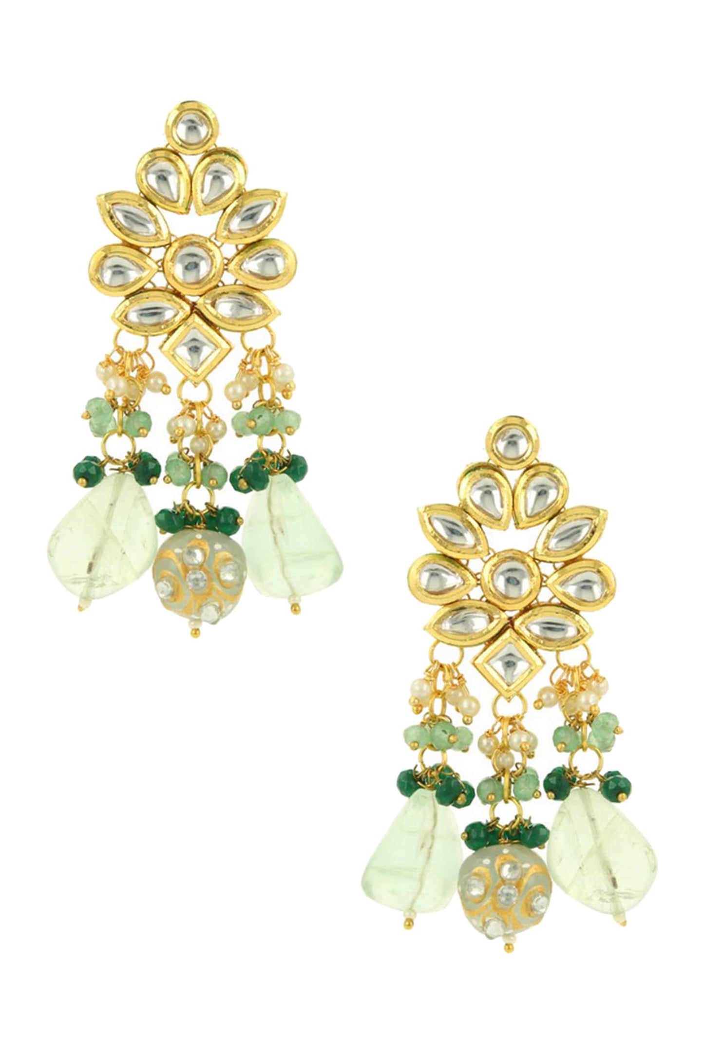 Kundan Green Stone Dangler Earrings 