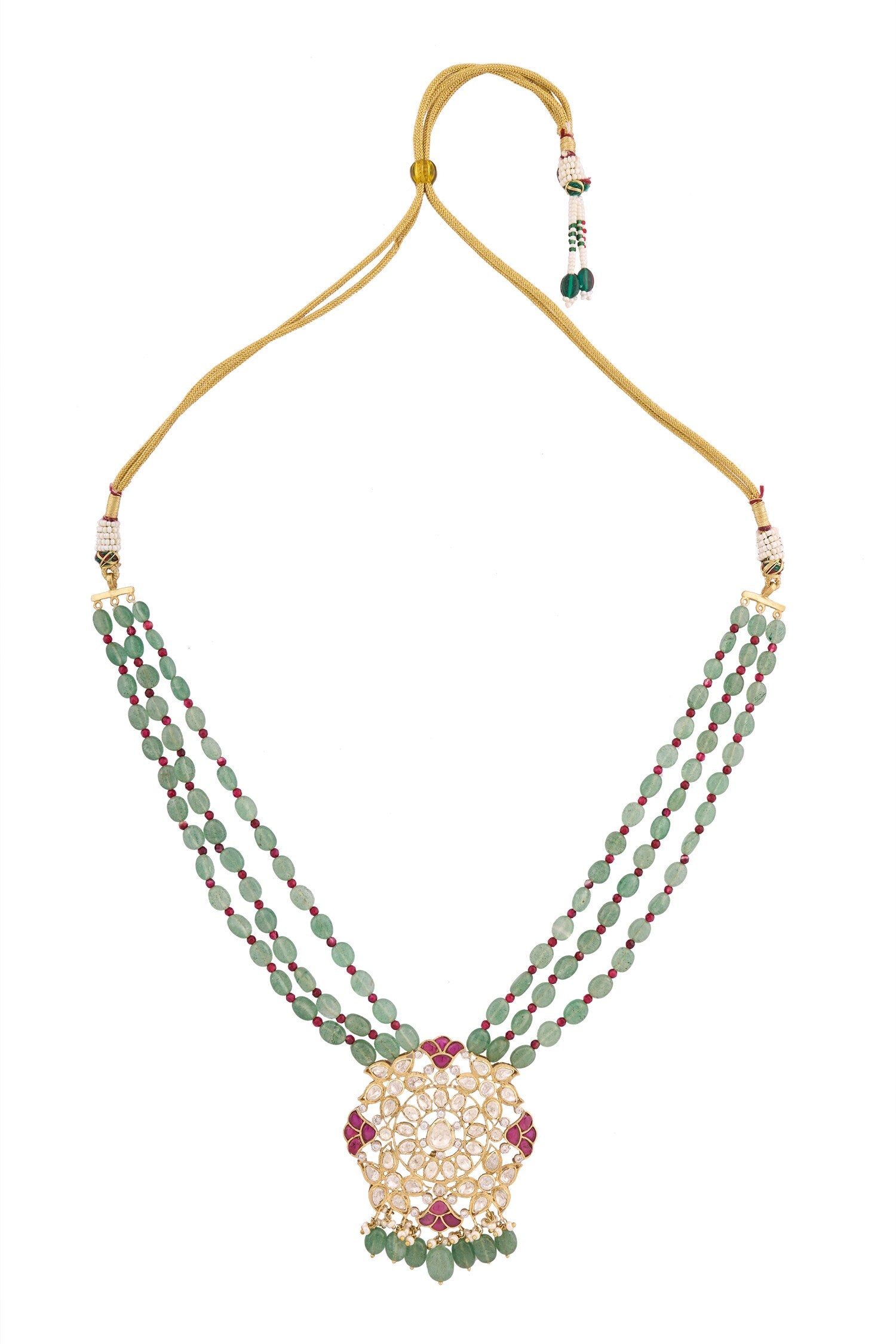 Ruby Embellished Pendant Layered Necklace 