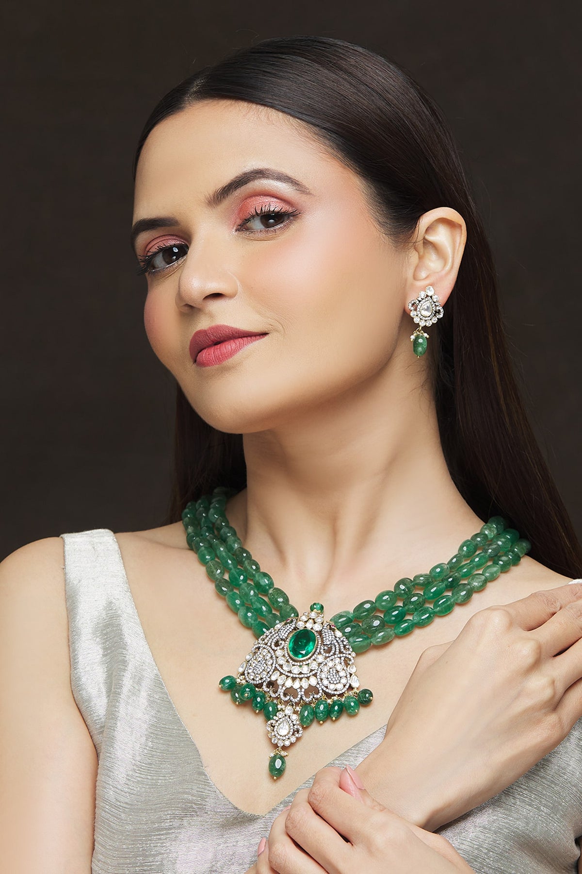 Polki Embellished Pendant Necklace Set 