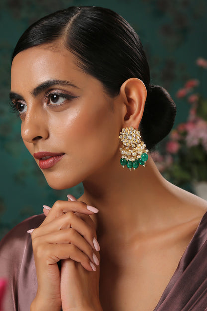 Green Kundan Danglers & Drops 