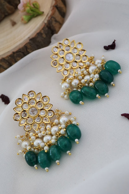 Green Kundan Danglers & Drops 