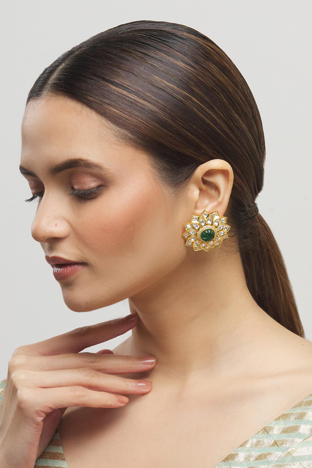 Floral Kundan Stud Earrings 